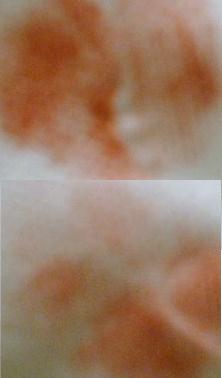 This is the color blotted on tissue- sort of a nice peachy pink shade- more pink but the gold leans it peach